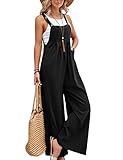 Zontroldy Bib Overalls Women Cotton Loose Summer Wide Leg Pants Jumpsuit Rompers for Women(0970-Black-1-M)