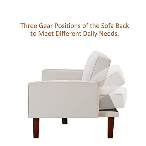 Olela Sofa Bed Convertible Sofa Couch Futon Sleeper Linen Fabric Reclining Sofa With Armrest Wood Legs For Living Room Furniture (Ivory) #TOP5