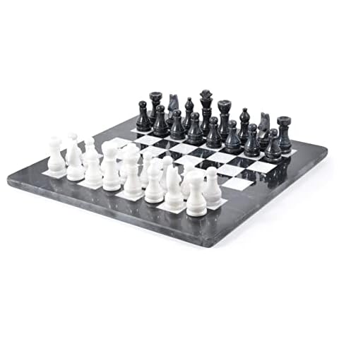 15" Marble Chess Set - Black & White Marble Cover