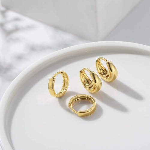 Gold Huggie Hoop Earrings Set for Women Small Chunky Gold Silver Earrings 14K Gold Filled Hypoallergenic Trendy Jewelry Dainty Huggie Earrings2