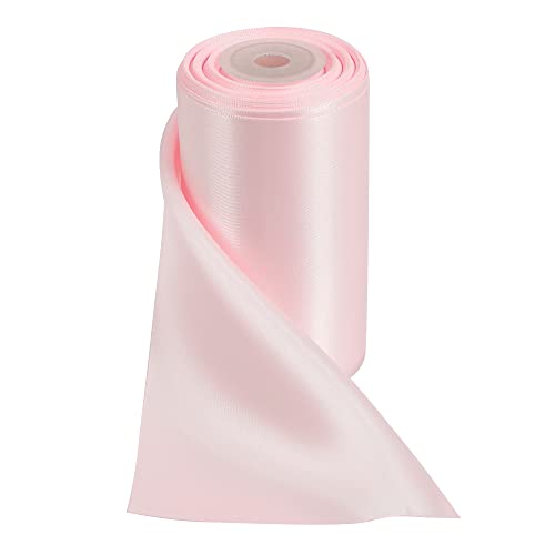 Huihuang Solid Color Satin Ribbon 4 Inch Wide Light Pink Thick Fabric Ribbon Double-Faced Satin Ribbon For Wedding Chair Sash Large Bows Making Party Decor Dress Sash Sewing Crafts-10 Yards/Roll #TOP6