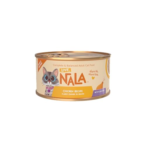 Image of LOVE, NALA - Single Protein Chicken Flaked Wet Cat Food - Hydration Broth, Natural, Grain-Free, Non-GMO, No Gums, No Carrageenan, Human-Grade Chicken, Added Vitamins & Minerals - 2.8 oz, 12 Cans