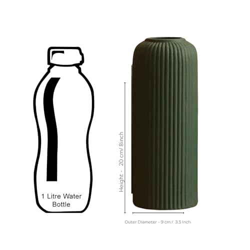 Image of KREATIVE ART'S Modern Ribbed Design Ceramic Flower Vase for Living Room, Flower Pots for Artificial Flower, Home Decoration Item, Home Decor, Vases for Living Room (Dark Green, Large)