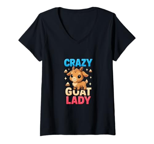 Femme Crazy Goat Lady Funny Goat Lover Goat Mom Farmer Femme T-Shirt avec Col en V