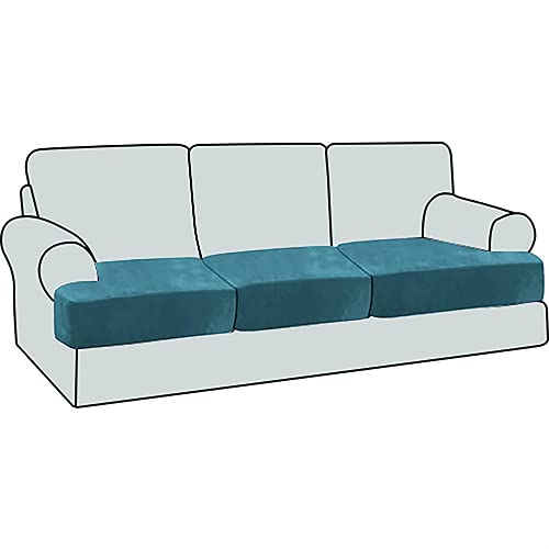 NLCYYQ Stretch Sofa T Cushion Seat Covers Velvet, Sofa Couch Cushion Slipcovers for Individual T-cushions Non-Slip with Elastic Bottom (Blue,3 Seater/Sofa)