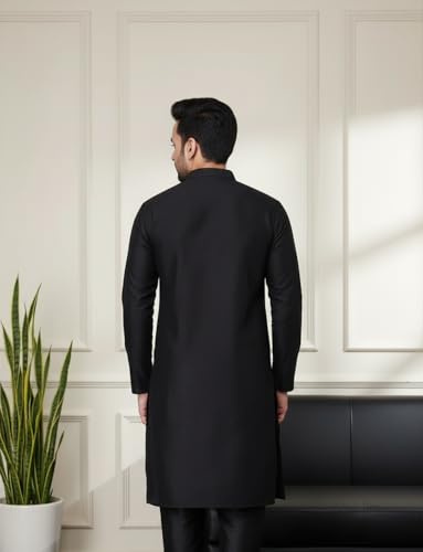 Image of Sadree Men's Silk Blend, Knee Length, Full Sleeve, Mandrin Collor, Solid Style, Attractive Colour, Solid Plain Kurtas