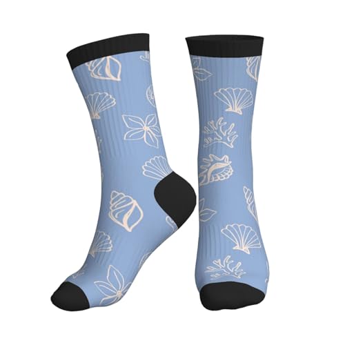 Buewutiry - Calcetines deportivos para hombre y mujer, suaves y cómodos, transpirables, concha océana, playa, suela media pantorrilla, calcetines para correr para hombre y mujer