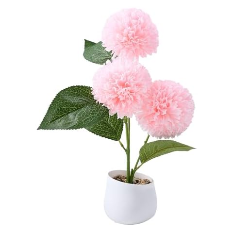 Angerlo Artificial Hydrangea Flowers in Vase, Faux Silk Flower with Pot Floral Arrangement for Office and Home Indoor Decor (Pink) Cover