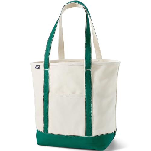 Image of Lands' End Open Canvas Tote Large Long Handle Natural /bright Spruce