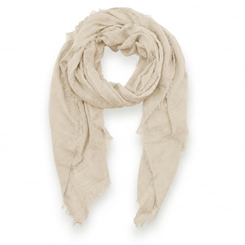 Ziona Leichter Damen-Schal aus Viskose Crinkle Tuch mit Fransen dünne Stola für Frühling Sommer & Herbst (180×90 cm) (Beige)
