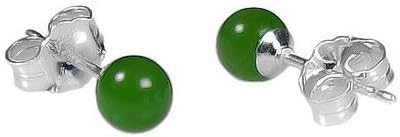 Trustmark 14K White Gold 4mm Natural Nephrite Green Jade Ball Stud Post Earrings