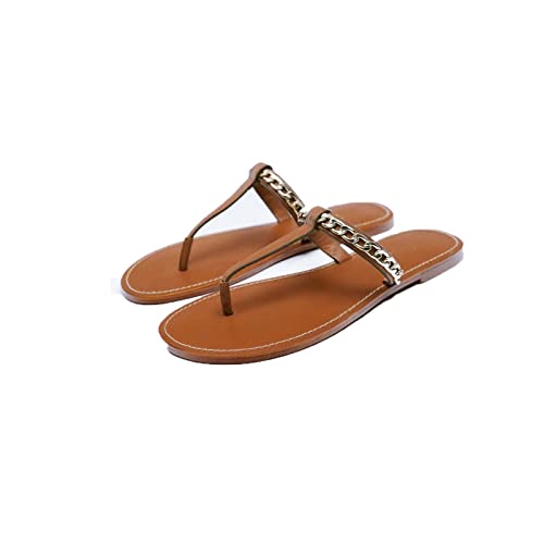 Sandales plates pour femme avec chaîne en métal et tongs élégantes
