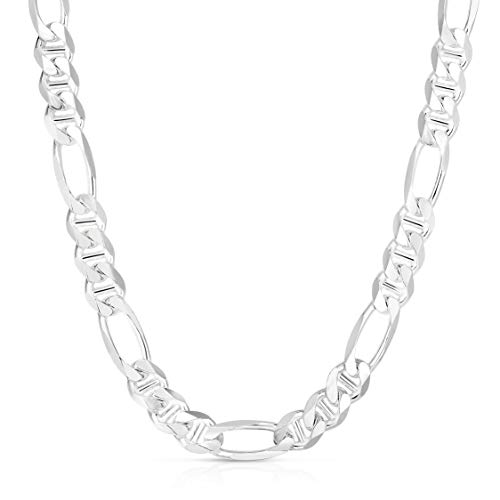Verona Jewelers 925 Sterling Silver Necklace Figarucci, 3MM 4MM Figaro Chain |Solid Flat Mariner Necklace, Silver Necklace Chain For Men and Women18-30 made in italy