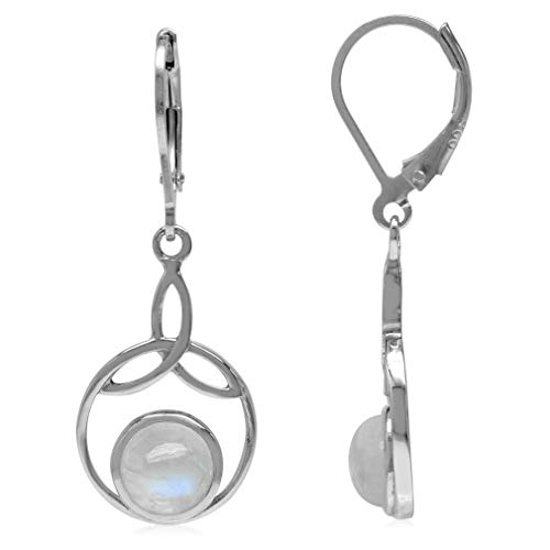 Silvershake 7mm Natural Round Shape Moonstone 925 Sterling Silver Triquetra Celtic Knot Leverback Earrings