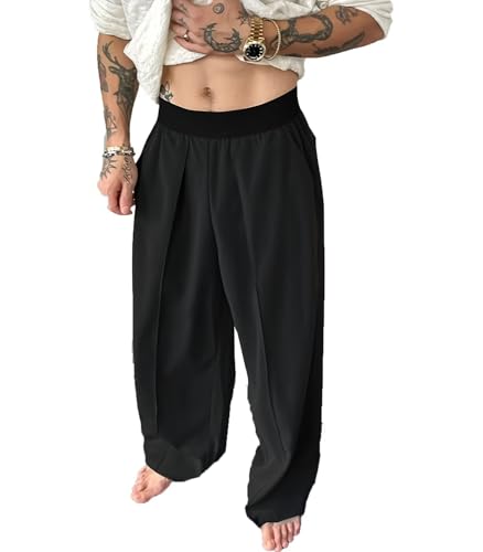 INVACHI Men's Casual Pants Yoga Pants for Men Baggy Harem Hippie Pants with Pockets Beach Pants