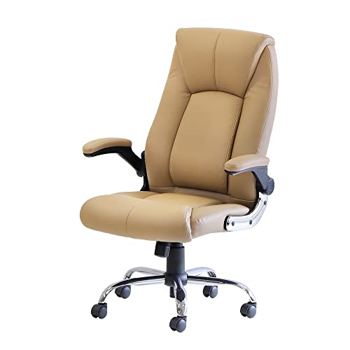 LOOKIT オフィスチェア 社長椅子 デスクチェア ハイバック レザー 肉厚 高級 キャメル LYS-1