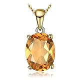 JewelryPalace Class 1.7ct Oval Cut Natural Gemstones Citrine Birthstone Solitaire Pendant Necklace For Women, 14k Yellow Gold Plated 925 Sterling Silver Necklace for Her, 18 Inches Chain