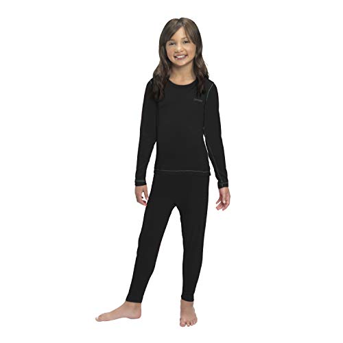 Thermeez Thermal Underwear For Girls (Thermal Long Johns) Sleeve Shirt & Pants Set, Base Layer W/Leggings Bottoms Ski/Extreme Cold Black Large cover