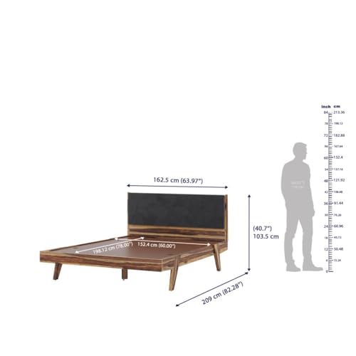 Image of Wakefit Bed | Queen (78x60) Sheesham Wood Bed Upholstered, Without Storage | 3 Year Warranty | Lynx - Burma Brown