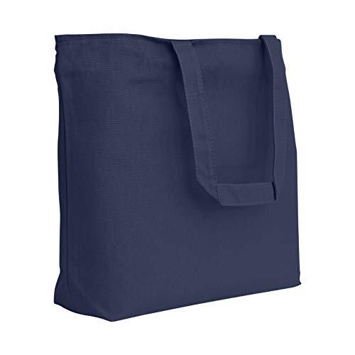(6 Pack) Set of 6 Heavy Canvas Large Tote Bag with Zippered Closure (Navy)2