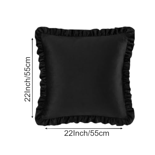 Image of Amazon Brand - Umi Velvet Black 22x22 Pillow Covers, Set of 2 Decorative Ruffle Cushoin Pillow Covers for Sofa Couch