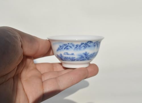 Image of Liang baobao Chinese Traditional Tea Tasting Cup Set of 4, 2oz Bule and White Porcelain Mini Cups for Gongfu Tea Ceremony (landscape)