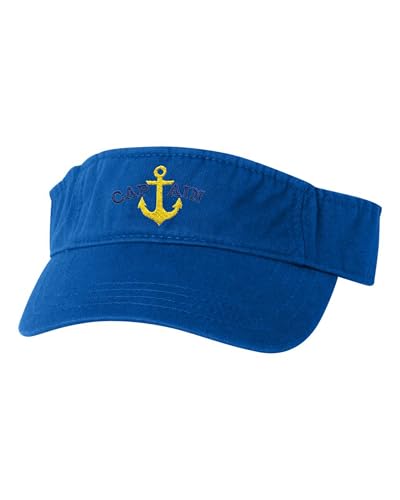 Image of Go All Out Adult Blue Captain & Yellow Anchor Embroidered Visor Dad Hat