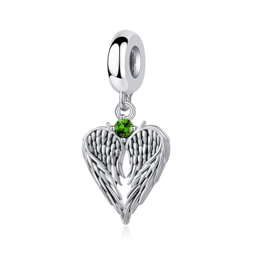 TCHYUN Abalorio colgante de alas de ángulo extendido con piedra natal de mayo para pulsera Pandora, regalo para mujer, Cobre, Diamantes de imitación