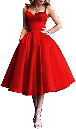 Robes de bal en cœur dos nu bleu sarcelle pour femme, robes de bal en satin à lacets avec poches, Rouge, 46 Cover