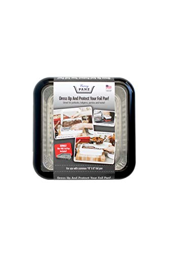 Fancy Panz 8 x 8-Inch Dress Up and Protect Your Foil Pan®, 100% Made in USA, 8 x 8 Foil Pan Included. Hot or Cold Food. Stackable for easy travel. Great for potlucks, tailgating & home (Black)