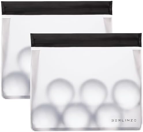 BERLINZO Reusable Ice Storage Bag – Freezer Safe Leakproof Silicone and Plastic Free Lunch Bag for Ice and Food Storage – BPA Free – 2 Pack
