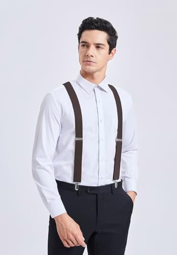 Image of HISDERN Bow Tie and Suspenders for Men Elastic X-Back Suspender and Bowtie Set Adjustable Braces for Wedding Tuxedo