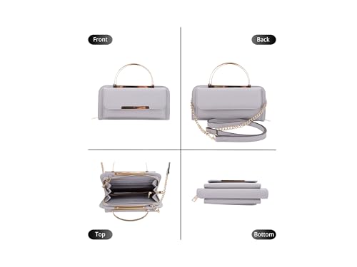 Isabelle Elegant Crossbody Cell Phone Wallet on Chain Purse with Metal Bar and Top Handle Formal Evening Clutch2