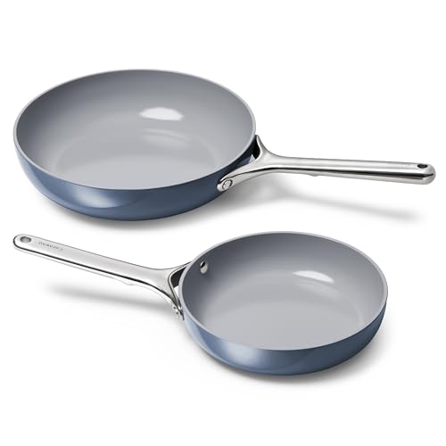 Image of Caraway Fry Pan Duo - Nonstick Ceramic Frying Pan (8 inch & 10.5 inch) - Non Toxic, PTFE & PFOA Free - Oven Safe & Compatible with All Stovetops (Gas, Electric & Induction) - Navy