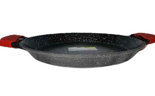 Non-Stick Pan with Marble Coating, Black and Red Removable silicon Handle, Speckled Surface Finish, Heavy Duty Cookware 14in Suitable for All Types of Stoves Sartén antiadherente