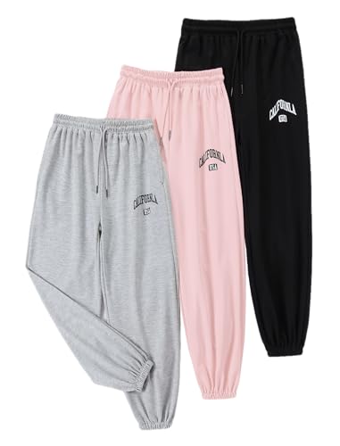 Image of EXARUS 3 Pack Girls Sweatpants Joggers Teen Sweat Pants Wide Leg