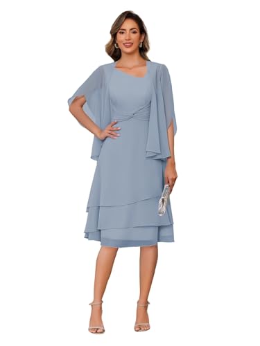 Image of Clothfun Women's Chiffon 2 Piece Mother of The Bride Dress 2026 Pleated Wedding Guest Dress