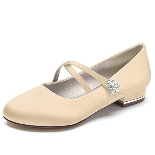 Wedding Bridal Shoes Women's Round Toe Slip on Breathable Ballet Flats Bridal Dress Flats 2.5Cm