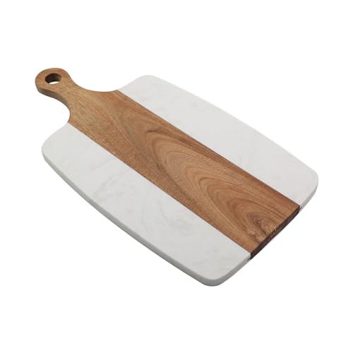 Tabla de cortar rectangular de madera acacia y mármol blanco miniatura 1