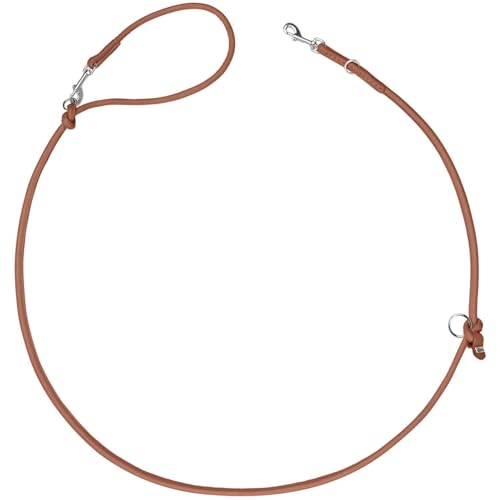 Hunter Verstellbare Hundeführleine SOHO Round MINI, Farbe: Cognac, Rindsleder, 3-Fach verstellbar, weich...