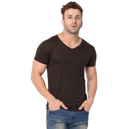 Image of JANGOBOY Men's V Neck Half Sleeve Cotton Blend T-Shirt (Pack of 1)