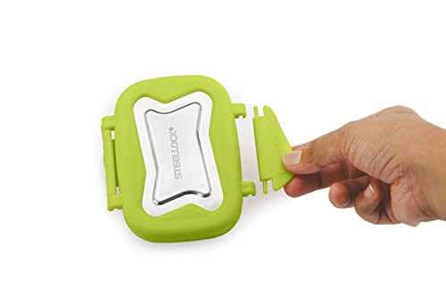 Image of STEELLOCK Smart Stainless Steel Tiffin Lunch Box for Kids and Adults | Airtight & Leakproof | Rectangle Tiffin Box for School & Office with Steel Lid | Green 170ml - 2pc