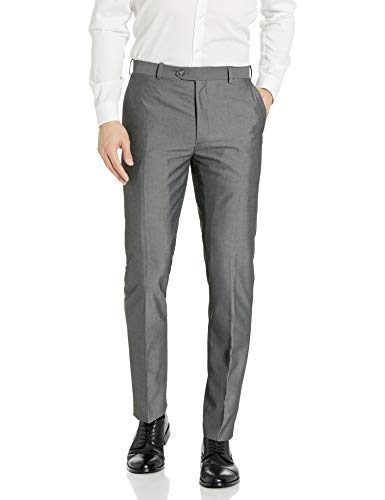 Adolfo Men's Silver Sharkskin Single Pleat Slim Fit Micro Tech Suit Pant, 38W x 32L