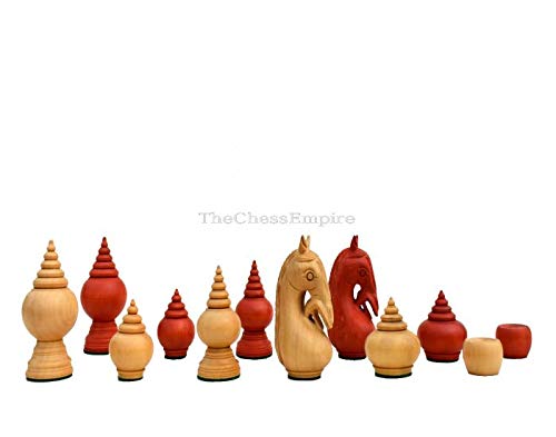 The Chess Empire- 1780 Rare Thai Chess Set repro The Makruk Series Chess Pieces Boxwood & Red Gilded Boxwood 2.5" King Luxury Wood Chess Set Pieces only