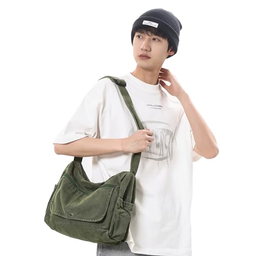 Bolso messenger de lona grande, unisex, con múltiples bolsillos miniatura 2