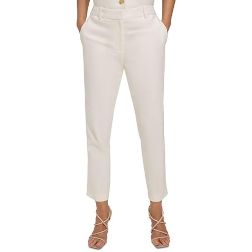 DKNY Womens Solid Linen Dress Pants Ivory 16