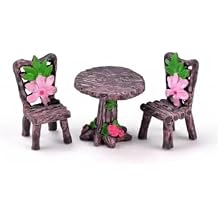 Miniature Furniture Set, Mini Table and Chairs, Wooden Garden Decor for Tiny Houses, Micro Landscape Accessories C-1