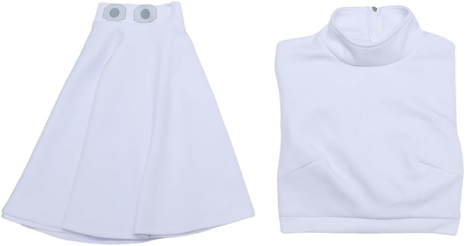 RocailleCos Princess Cosplay Leia Costume Adult Short White Dress Crop Top Skirt Suit Outfit for Women Teen