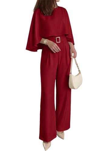 Pink Queen Semi-Formal Jumpsuit For Women Wide Leg Belted Romper Red L