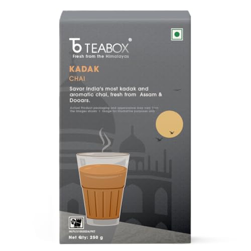 Teabox Kadak Chai frais 250 g scellé sous vide pour la fraîcheur | Provenant des domaines de l'Assam & Dooars | Chai CTC fort et de qualité supérieure | Nécessite 20 % de sucre en moins | Goût et